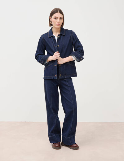 Jeans wide large taille haute denim brut rinse femme