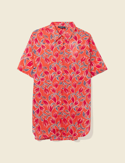 Chemise en coton manches courtes orange femme