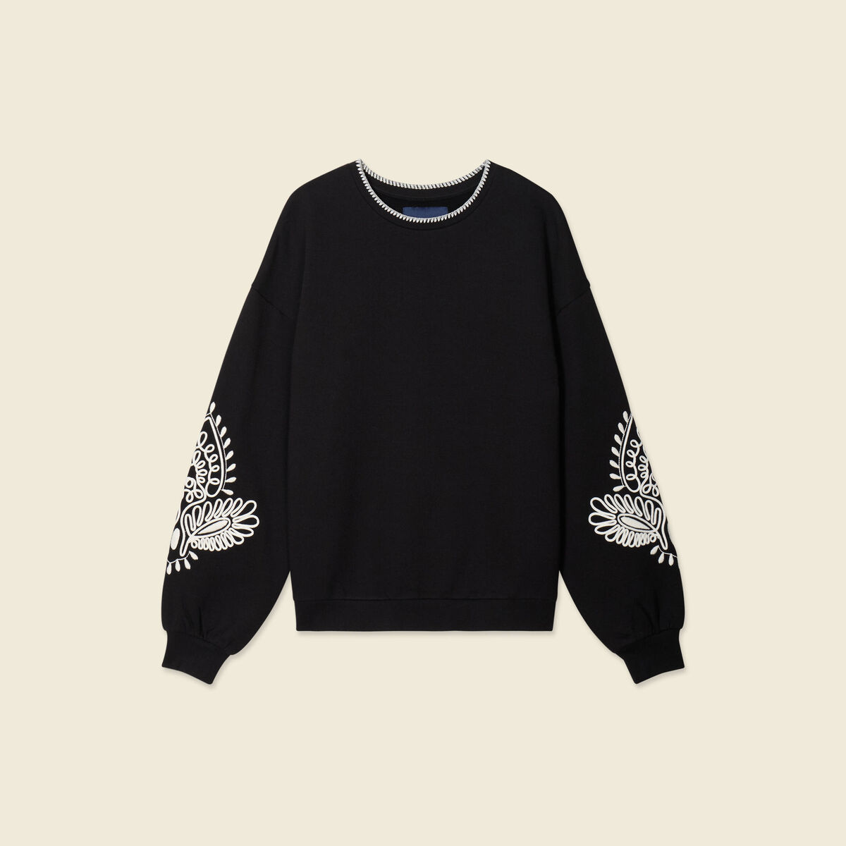 Sweat manches longues brodé noir femme