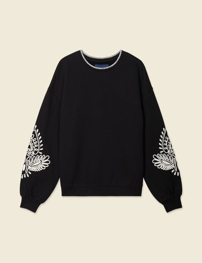 Sweat manches longues brodé noir femme