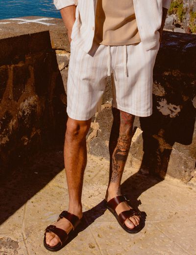 Short droit en tricot ecru homme