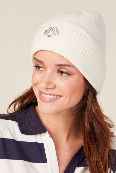 Bonnet tricoté ecru femme
