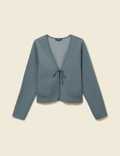Cardigan droit court manches longues vert canard femme
