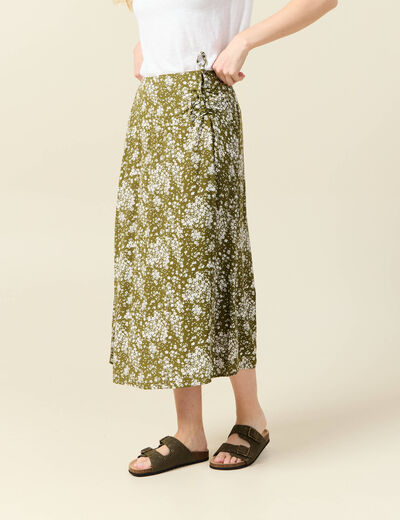 Jupe longue portefeuille vert olive femme