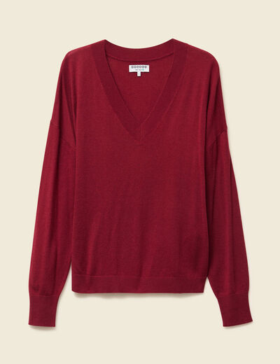 Pull fin col V manches longues rouge femme