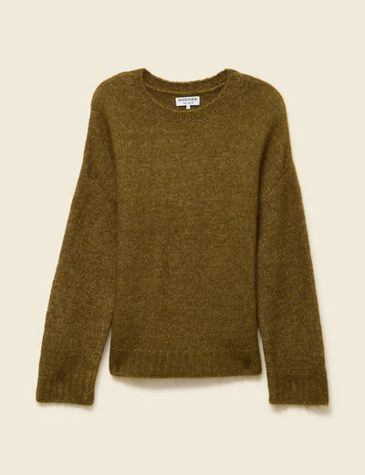 Pull col rond manches longues vert kaki femme
