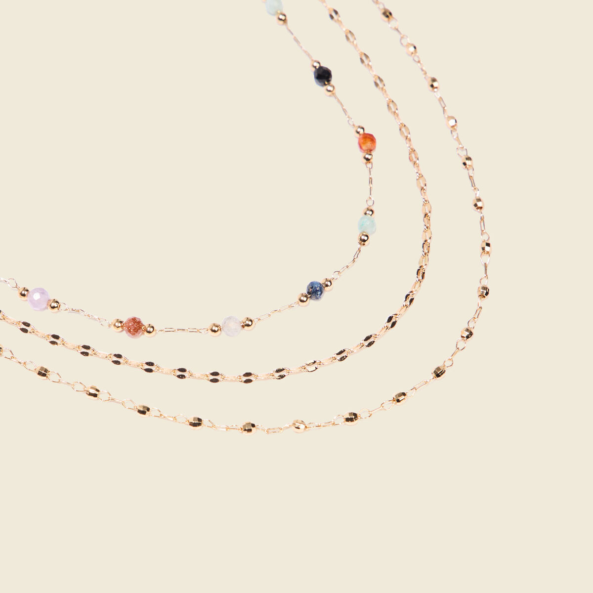 Collier multirangs perles couleur or femme