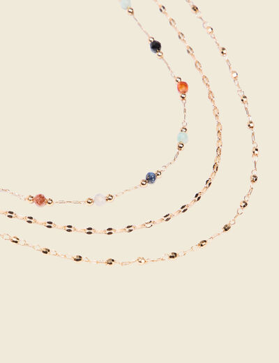 Collier multirangs perles couleur or femme