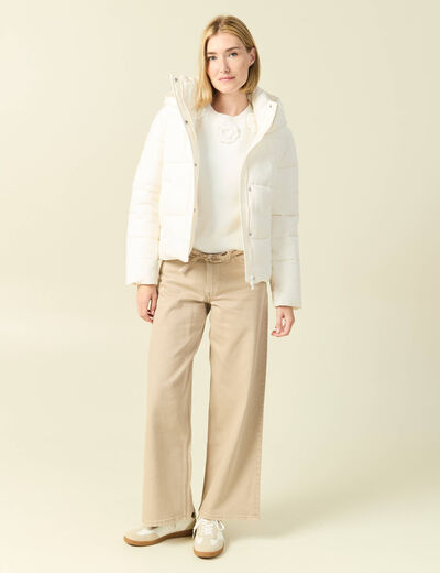 Pull manches longues col rond ecru femme