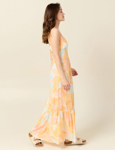 Robe longue évasée à bretelles orange clair femme