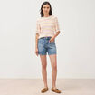 Pull col bateau manches courtes rose femme