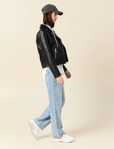 Blouson biker simili cuir noir femme