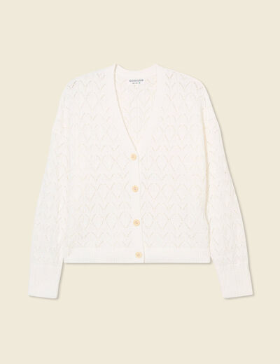 Gilet manches longues ajouré ecru femme