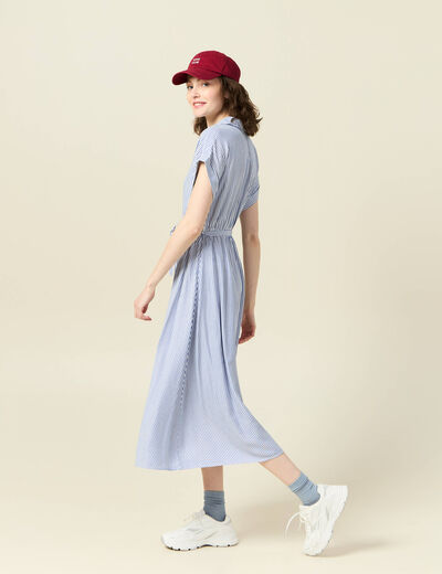 Robe longue évasée ceinturée ecru femme