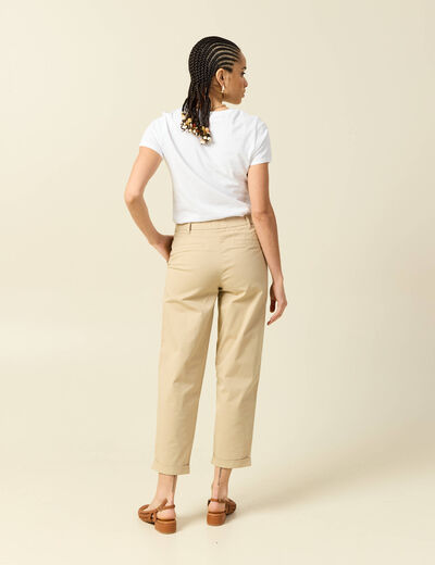 Pantalon taille haute fluide marron clair femme