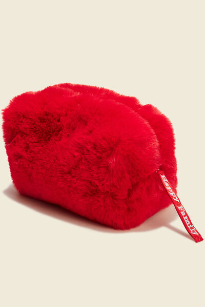Trousse de toilette fourrure rose framboise femme