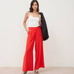 Pantalon large taille haute ceinture rouge femme