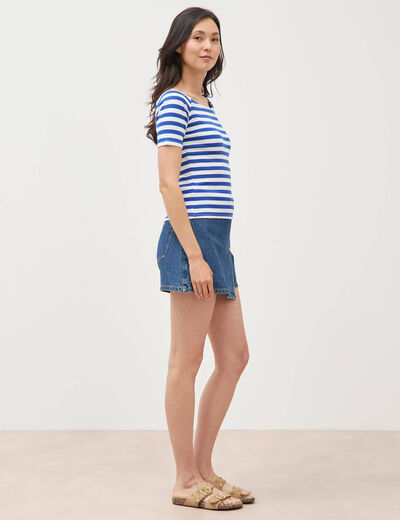 T-shirt ajust&eacute; cropped encolure bardot blanc femme