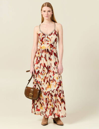 Robe longue évasée fluide sable femme