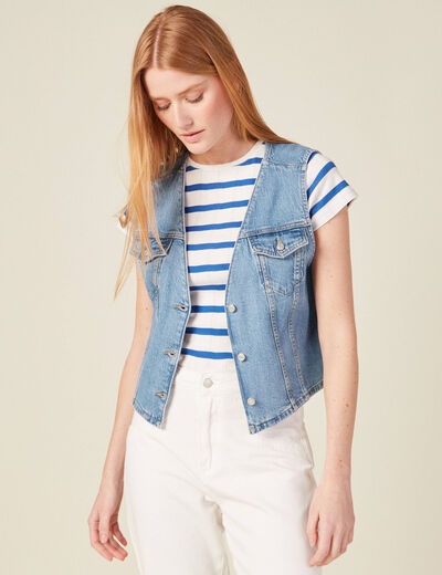 Veste sans manches en jean denim used femme