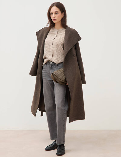 Chemise oversize manches longues marron clair femme