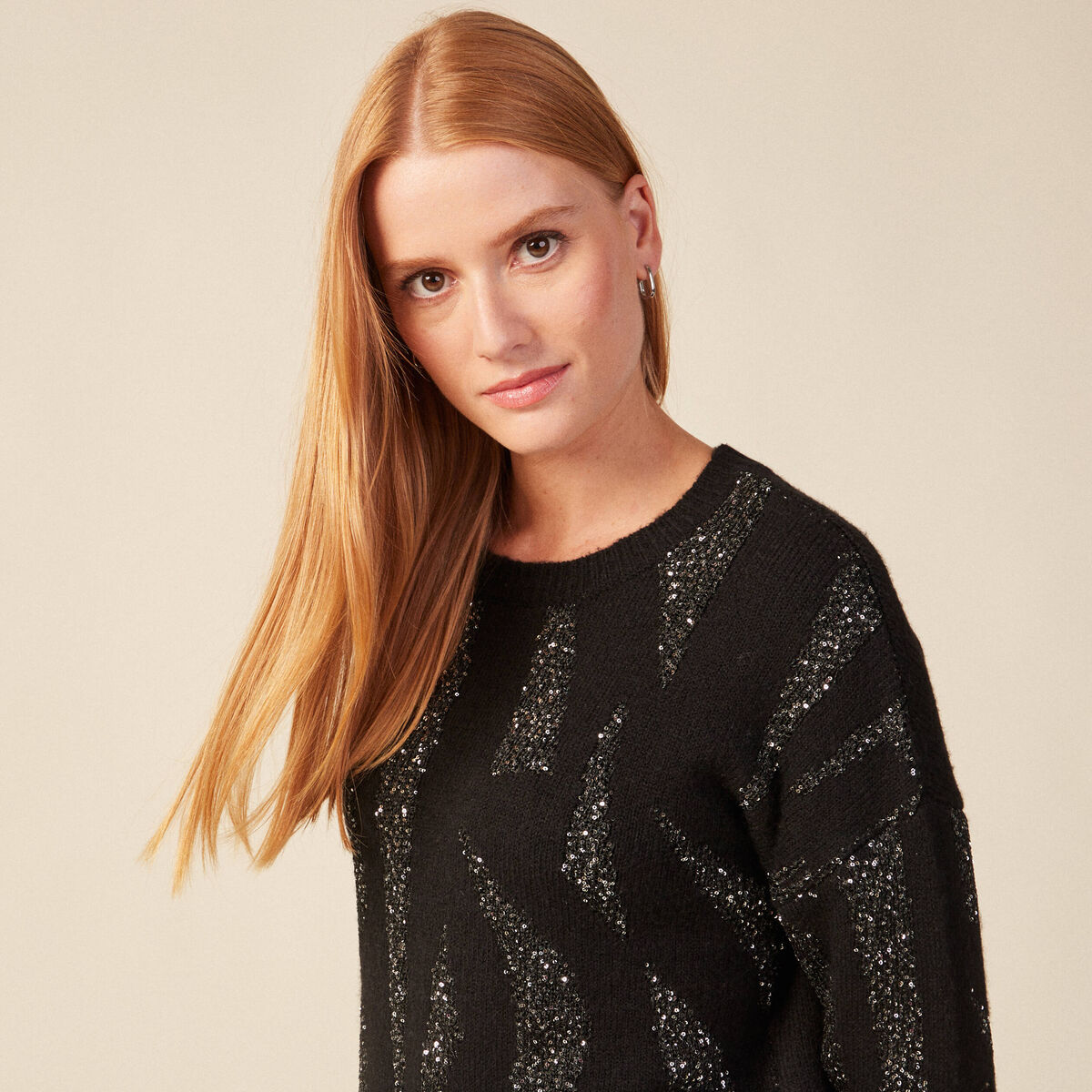 Pull éco-responsable sequins noir femme