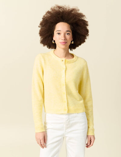 Gilet col rond jaune pastel femme