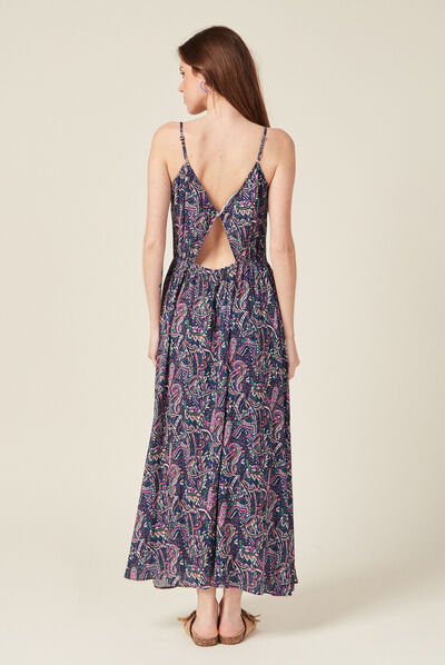 Robe longue droite à bretelles bleu femme