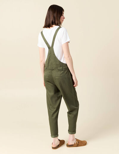 Salopette fluide boutonn&eacute;e vert fonc&eacute; femme
