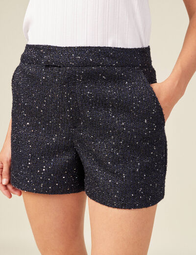 Short ajusté à sequins bleu marine femme