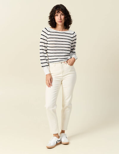 Pull manches longues ajouré ecru femme