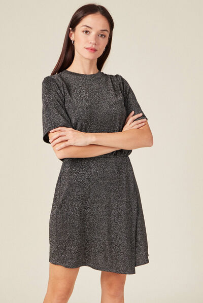 Robe moulante fils métallisés gris foncé femme
