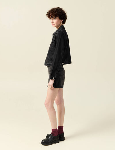 Veste ajustée en jean denim noir femme