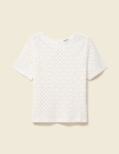 T-shirt ajour&eacute; col rond manches courtes ecru femme