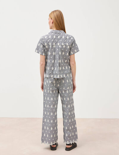 Chemise en coton manches courtes noir femme