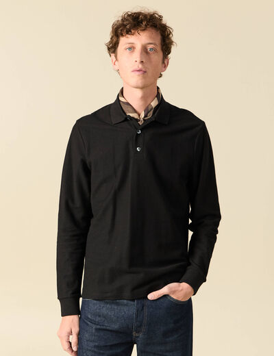 Polo manches longues en coton noir homme