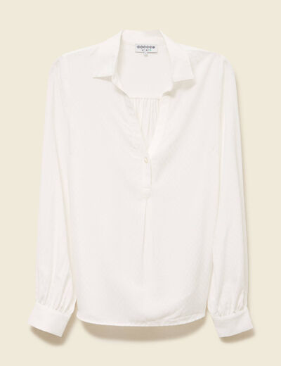 Blouse manches longues col V fluide ecru femme