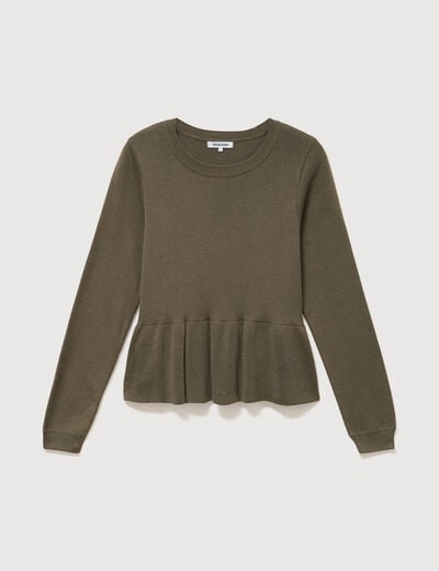 Pull col rond manches longues vert kaki femme
