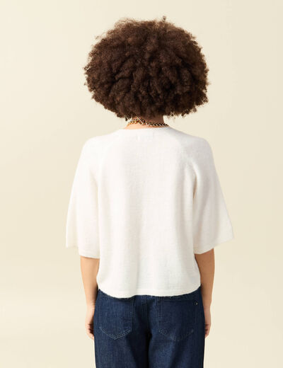 Pull col v manches 3/4 ecru femme
