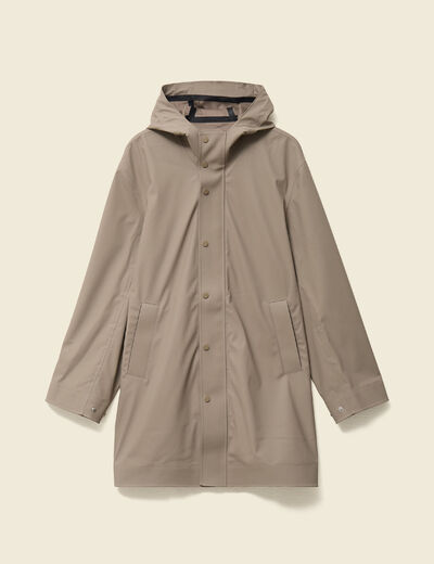 Parka longue droite &agrave; capuche taupe homme
