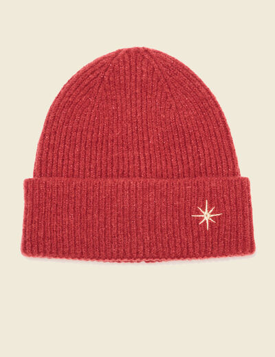 Bonnet tricoté orange foncé femme