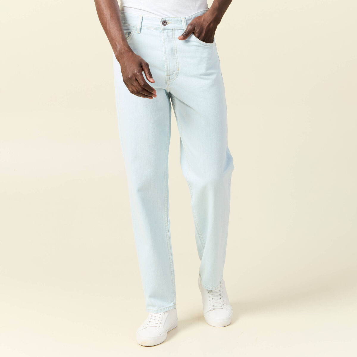 Jeans relax 5 poches denim bleach homme