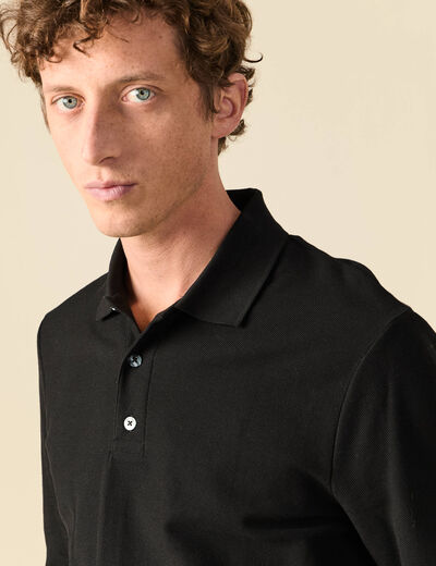 Polo manches longues en coton noir homme