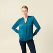Blouse manches longues satin bleu gris femme