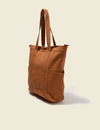 Cabas en coton avec doublure marron femme