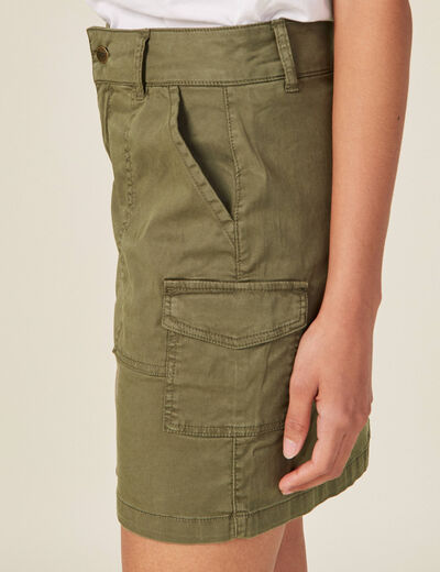 Jupe droite avec poches vert kaki femme