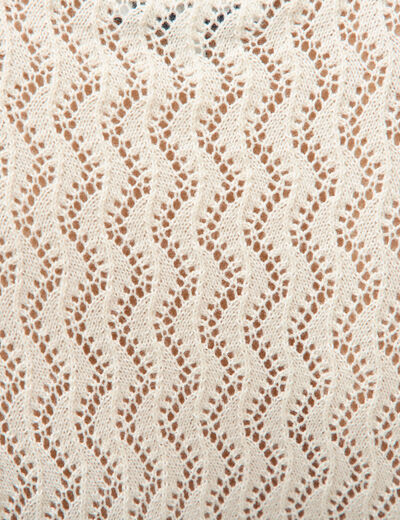 Pull col rond manches courtes creme femme