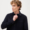 Chemise col classique en velours bleu marine homme