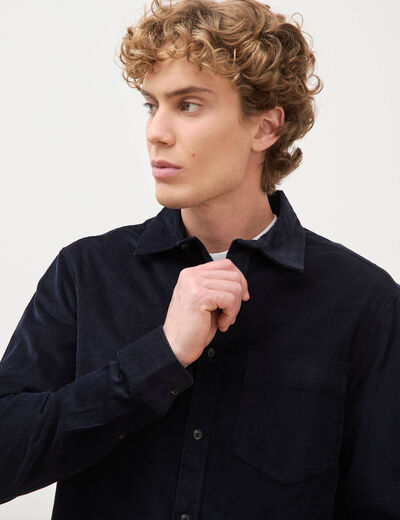 Chemise col classique en velours bleu marine homme