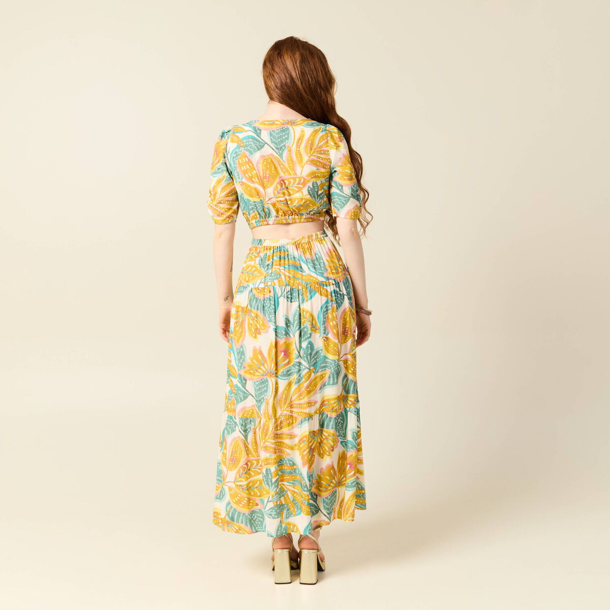 Robe longue évasée blanc femme